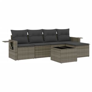 vidaXL Set de muebles de jard&iacute;n 6 pzas y cojines rat&aacute;n sint&eacute;tico gris