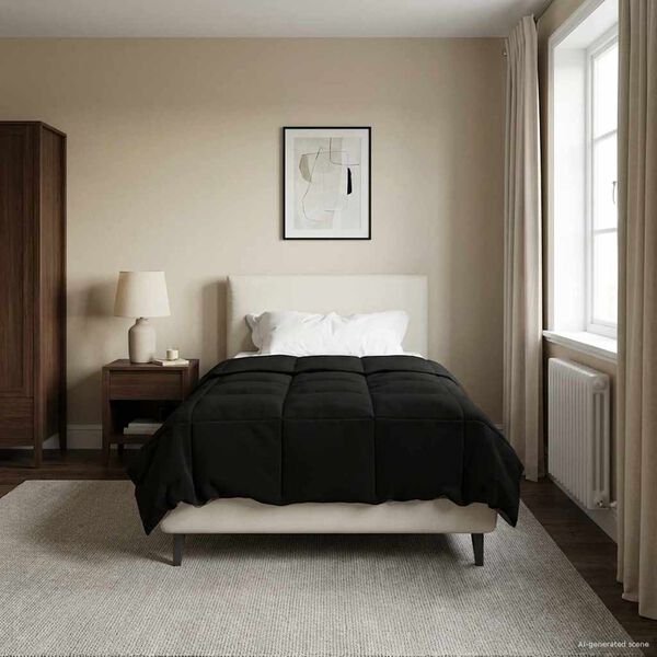 vidaXL Edred&oacute;n de Todo el A&ntilde;o Acolchado Negro 135 x 220 cm Microfibra