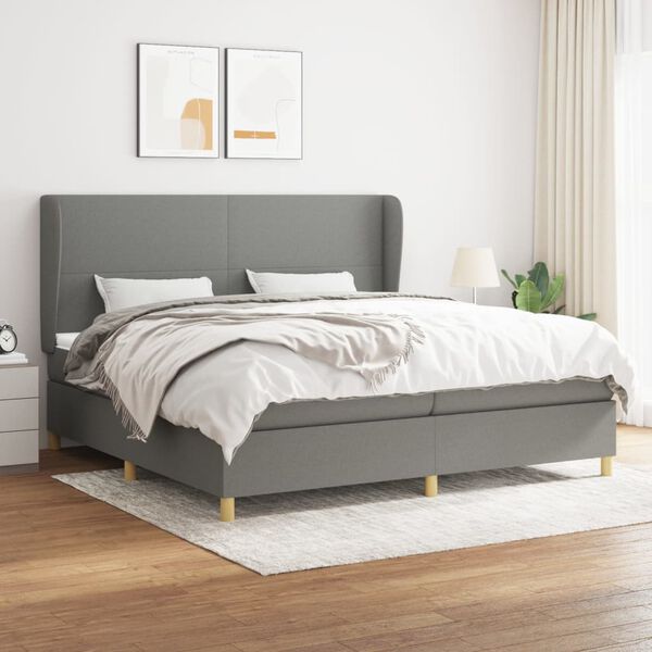 vidaXL Cama box spring con colch&oacute;n tela gris oscuro 200x200 cm