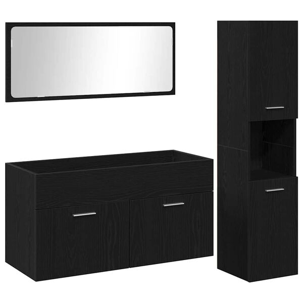 vidaXL Juego de muebles de ba&ntilde;o 3 pcs Roble Negro Madera de ingenier&iacute;a