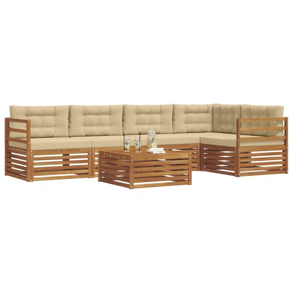 vidaXL Conjunto de sof&aacute;s de exterior con coj&iacute;n 6 pcs Natural y Beige