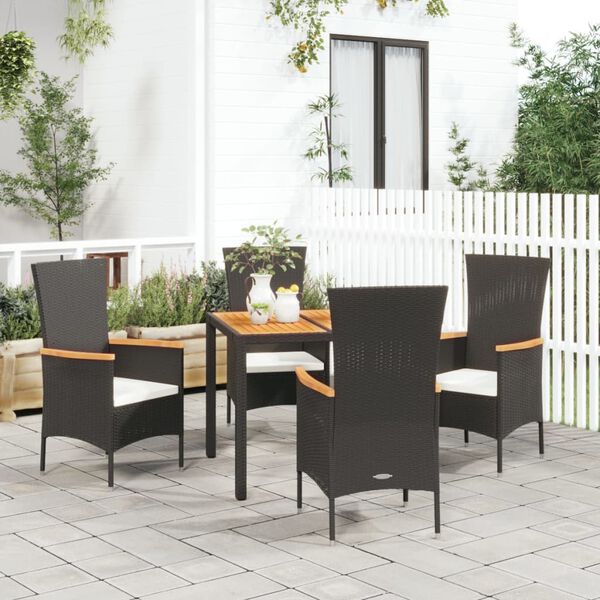 vidaXL Set de muebles jard&iacute;n 5 pzas con cojines rat&aacute;n sint&eacute;tico negro
