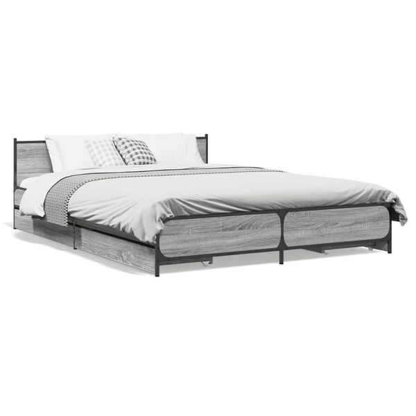 vidaXL Cama con cajones madera ingenier&iacute;a gris Sonoma 120x190 cm