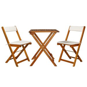vidaXL Mesa y sillas bistr&oacute; plegables 3 pzas y cojines madera maciza
