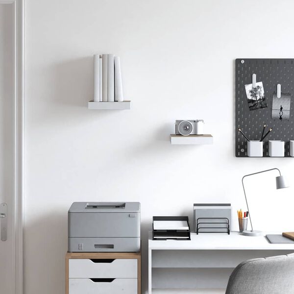 vidaXL Estante flotante pared 2 uds MDF roble y blanco 23x23,5x3,8 cm