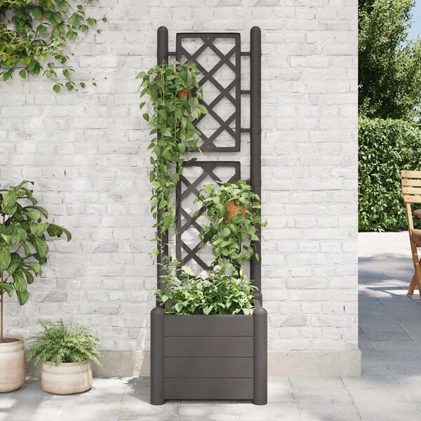 vidaXL Jardinera con enrejado PP gris antracita 43x43x142 cm
