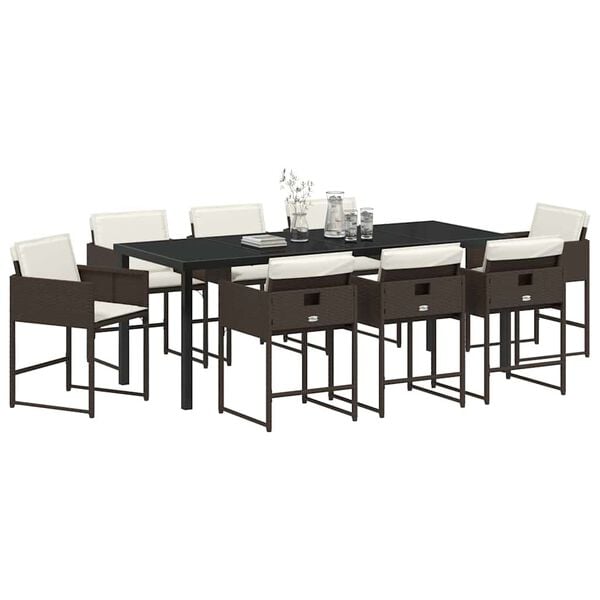 vidaXL Conjunto de Comedor de Jard&iacute;n 9 pcs Marr&oacute;n rat&aacute;n sint&eacute;tico