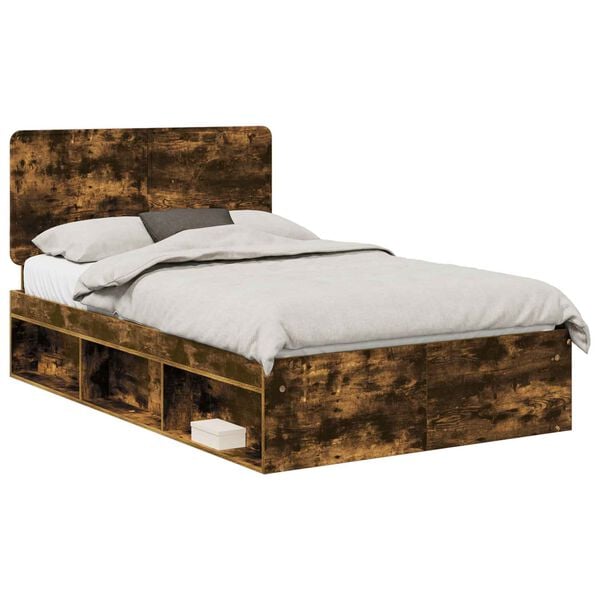 vidaXL Estructura de cama con cabecera Roble ahumado 135 x 190 cm