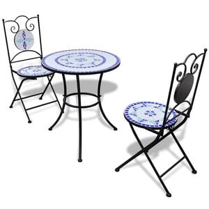 vidaXL Set de mesa y sillas de jard&iacute;n 3 pzas con mosaico azul y blanco