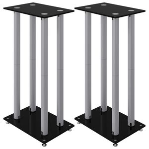 vidaXL Soportes altavoces 2 uds vidrio templado plata negro 4 pilares