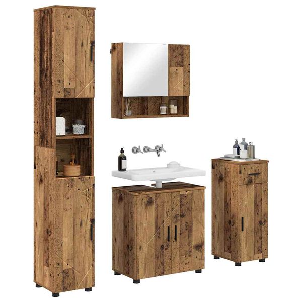 vidaXL Juego de muebles de ba&ntilde;o con caj&oacute;n 4 pcs Madera Vieja