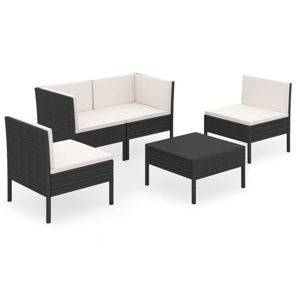 vidaXL Set de muebles de jard&iacute;n 5 pzas y cojines rat&aacute;n sint&eacute;tico negro