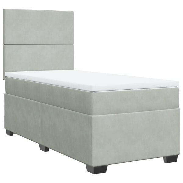 vidaXL Cama box spring con colchón terciopelo gris claro 90x190 cm