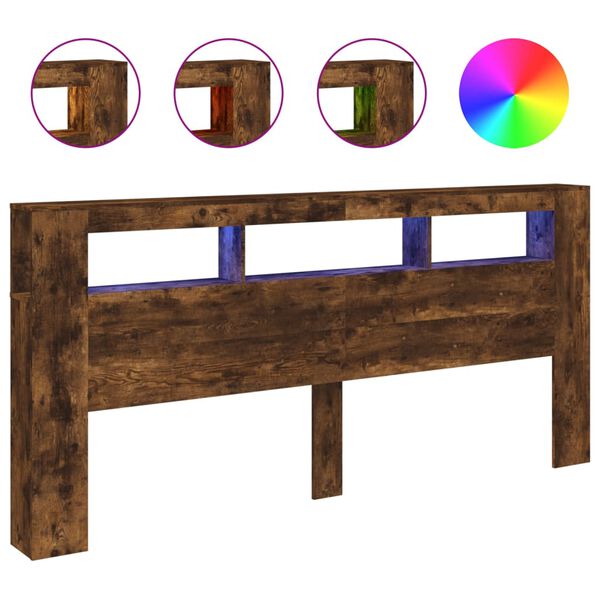 vidaXL Cabecero LED madera ingenier&iacute;a roble ahumado 220x18,5x103,5 cm