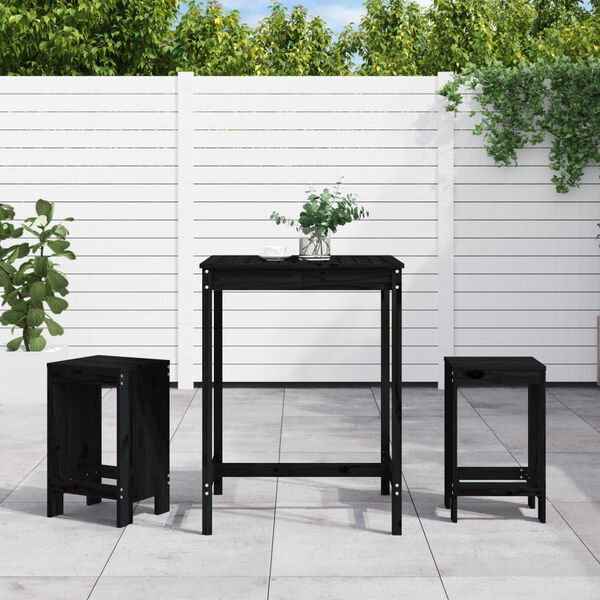vidaXL Set de mesa y taburetes altos jardín 3 pzas madera pino negro