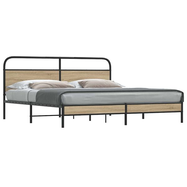 vidaXL Estructura de cama sin colch&oacute;n metal roble ahumado 193x203 cm