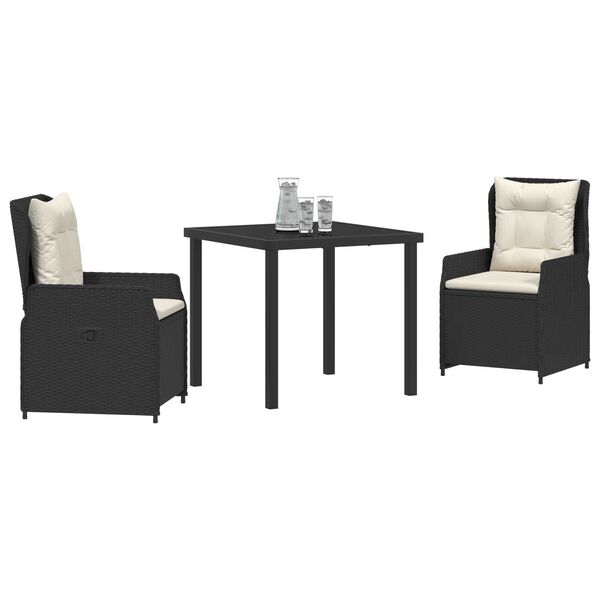 vidaXL Conjunto de Comedor de Jard&iacute;n 3 pcs Negro rat&aacute;n sint&eacute;tico