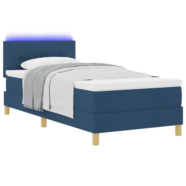vidaXL Cama Box Spring LED con colch&oacute;n con LED Azul 90 x 200 cm tela