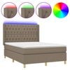 vidaXL Cama box spring colch&oacute;n y luces LED tela gris taupe 140x200 cm