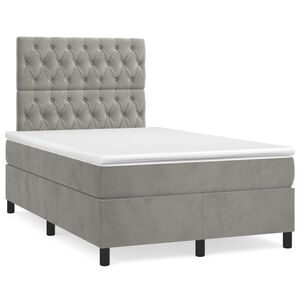 vidaXL Cama box spring con colch&oacute;n terciopelo gris claro 120x200 cm