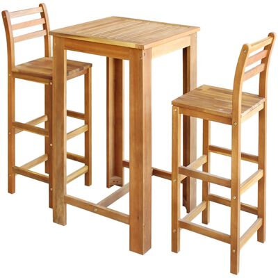 vidaXL Set mesa de bar y sillas 3 piezas de madera de acacia maciza