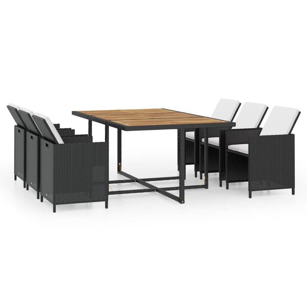 vidaXL Set comedor de jard&iacute;n 11 piezas y cojines rat&aacute;n sint&eacute;tico negro