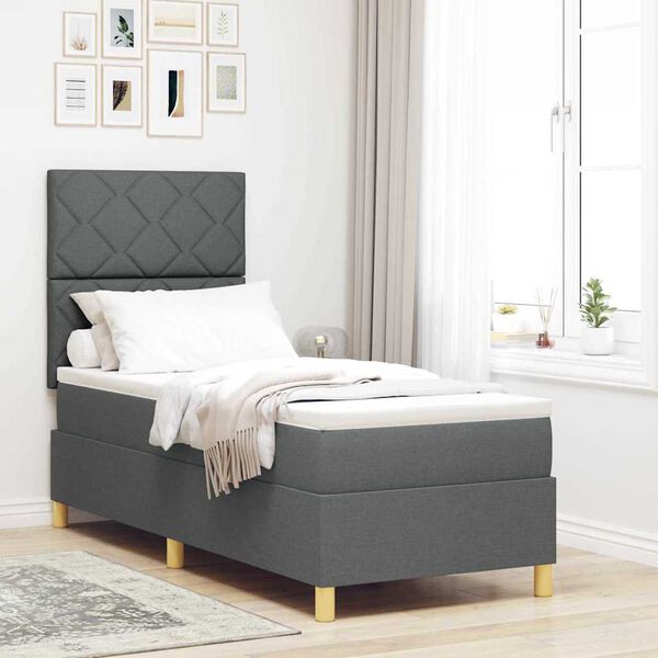 vidaXL Cama Box Spring LED con colch&oacute;n Gris oscuro 80 x 200 cm tela