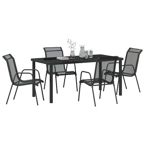 vidaXL Conjunto de Comedor de Jard&iacute;n 5 pcs Negro Textileno y acero