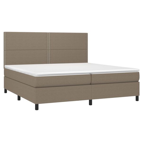 vidaXL Cama box spring colch&oacute;n y luces LED tela gris taupe 200x200 cm