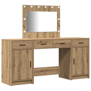 vidaXL Mesa Tocador con caj&oacute;n 3 pcs Marr&oacute;n Madera de ingenier&iacute;a