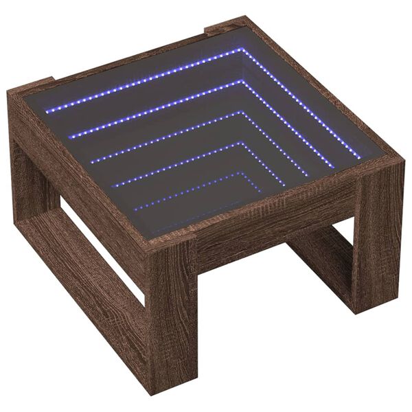 vidaXL Mesa de centro con Infinity LED marr&oacute;n roble 50x53x30 cm