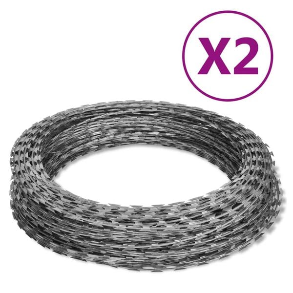 vidaXL Alambre de espino rollo helicoidal 2 uds acero galvanizado 60 m