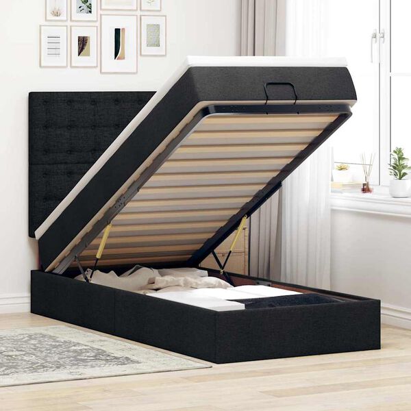 vidaXL Estructura cama otomana colch&oacute;n tela negra 90x190 cm