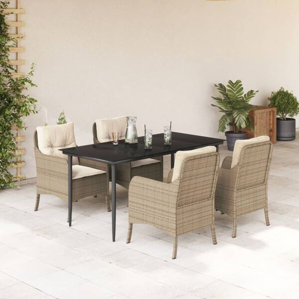 vidaXL Set comedor de jard&iacute;n 5 pzas con cojines rat&aacute;n sint&eacute;tico beige