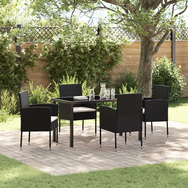 vidaXL Conjunto de Comedor de Jard&iacute;n 5 pcs Negro rat&aacute;n sint&eacute;tico