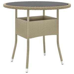 vidaXL Mesa de jard&iacute;n vidrio templado rat&aacute;n sint&eacute;tico beige &Oslash;80x75 cm