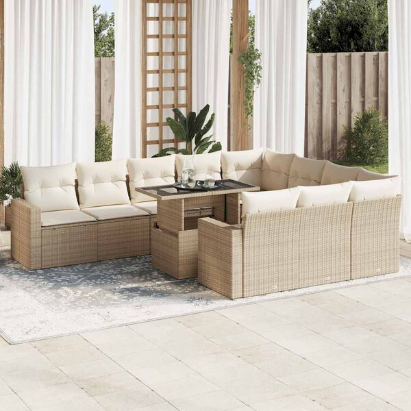vidaXL Set de sof&aacute;s de jard&iacute;n 11pzas con cojines rat&aacute;n sint&eacute;tico beige