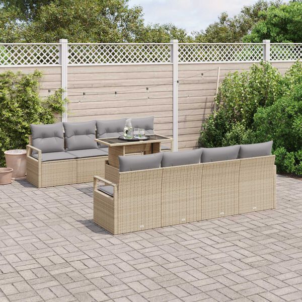 vidaXL Conjunto de sofá de jardín 9 pcs Beige y Gris Claro