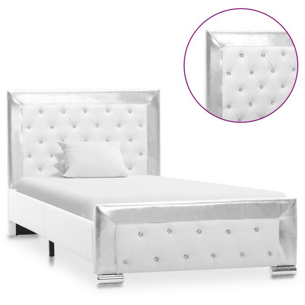 vidaXL Estructura de cama de cuero sintético blanco 90x200 cm