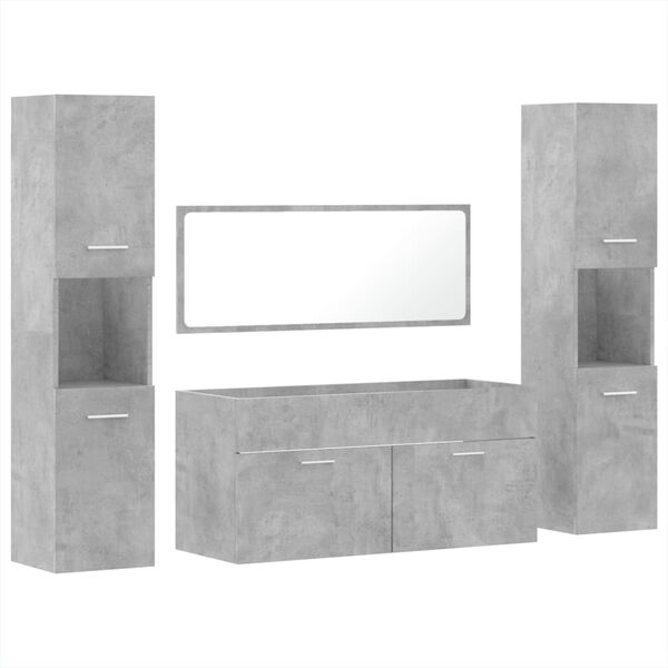 vidaXL Juego muebles de ba&ntilde;o 4 pzas madera contrachapada gris hormig&oacute;n