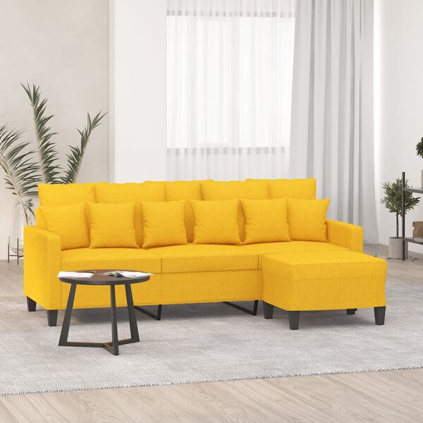 vidaXL Sof&aacute; de 3 plazas con taburete de tela amarillo claro 180 cm