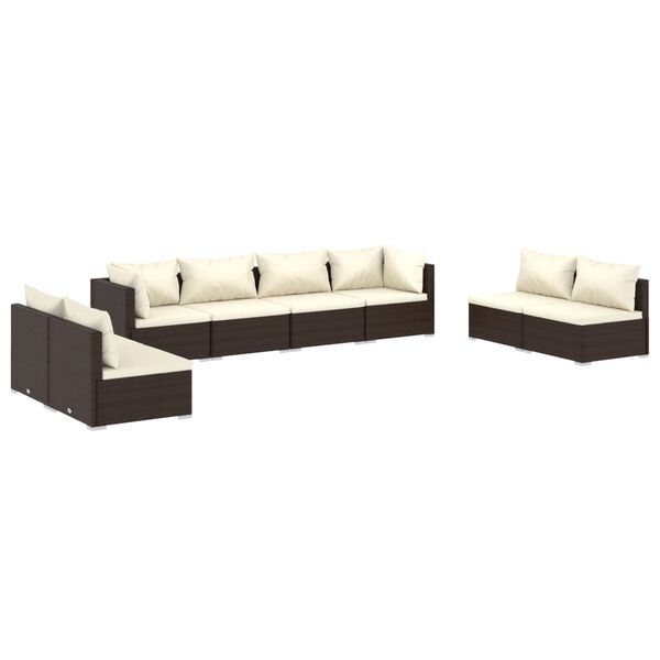 vidaXL Set muebles de jard&iacute;n 8 piezas y cojines rat&aacute;n sint&eacute;tico marr&oacute;n