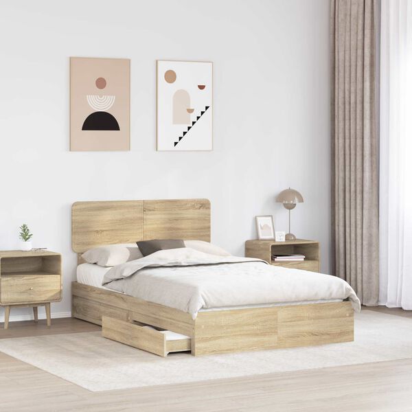 vidaXL Cama con almacenamiento con cabecera Roble Sonoma 120 x 200 cm