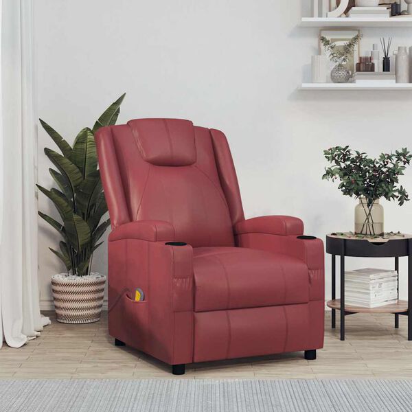vidaXL Sill&oacute;n de masaje de cuero sint&eacute;tico rojo tinto