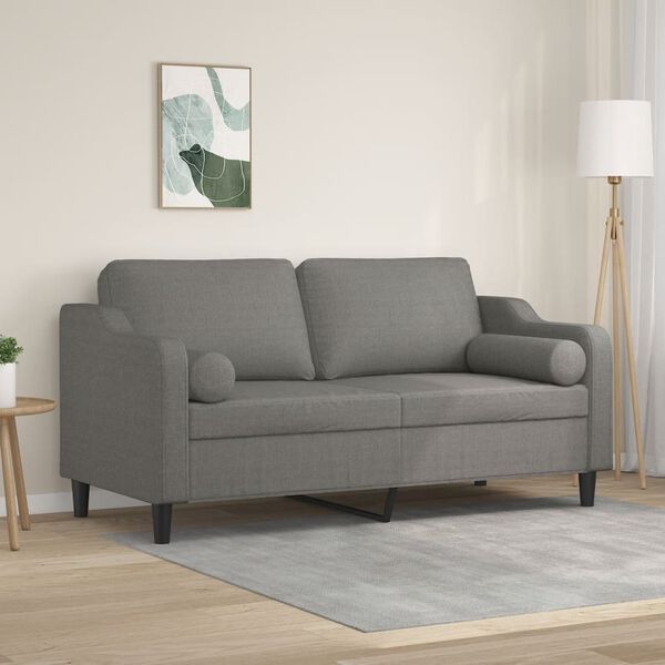 vidaXL Sof&aacute; 2 plazas con almohadas y cojines tela gris oscuro 140 cm