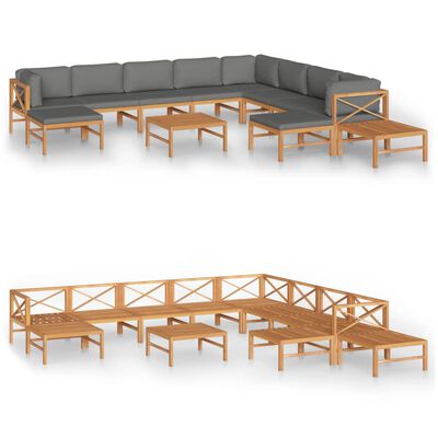 vidaXL Set de muebles de jardín 12 pzas madera de teca y cojines gris