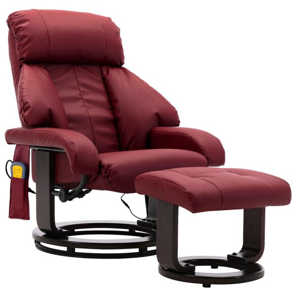 vidaXL Sillón de masaje reclinable para TV cuero sintético rojo tinto
