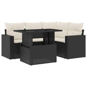 vidaXL Set de muebles de jard&iacute;n 5 pzas y cojines rat&aacute;n sint&eacute;tico negro