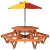 vidaXL Mesa de picnic hexagonal 6 ni&ntilde;os agujero sombrilla madera abeto