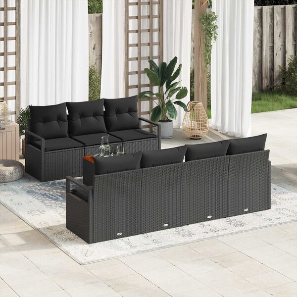 vidaXL Conjunto de sof&aacute;s de jard&iacute;n 8 pcs Negro rat&aacute;n sint&eacute;tico